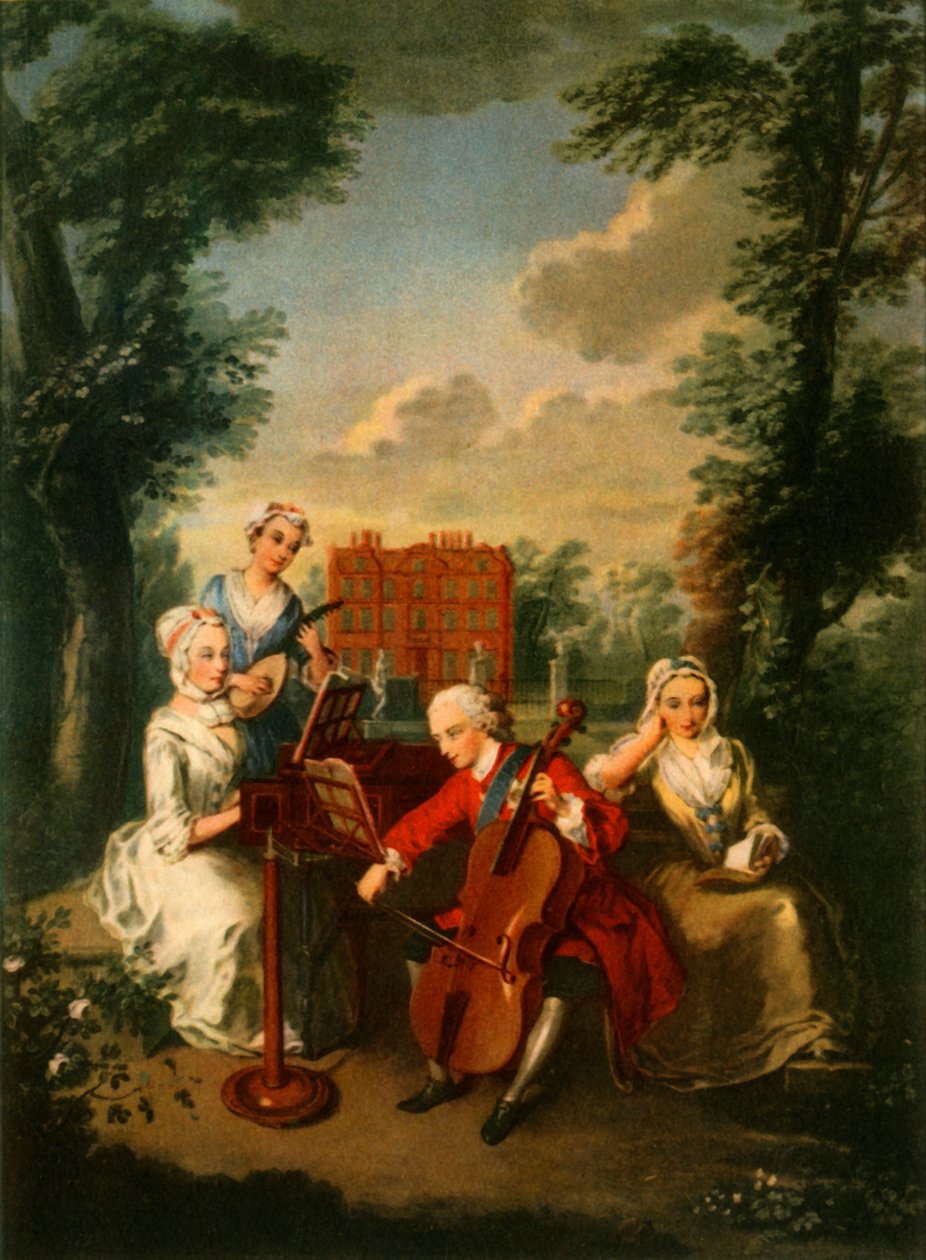 Príncipe Frederick Louis, Príncipe de Gales, tocando violoncelo no Kew Palace, c1733-1750, 1942. de Philippe Mercier