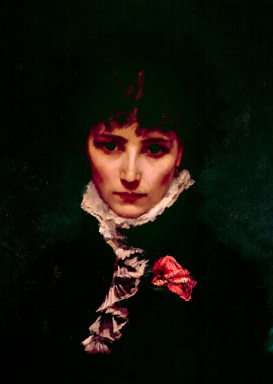 Retrato da comediante Sarah-Henriette Bernard dit Sarah Bernhardt (1844-1923) Detalhe. Pintura de Philippe Parrot (1831-1894) Paris do século XIX, comédia francesa de Philippe Parrot