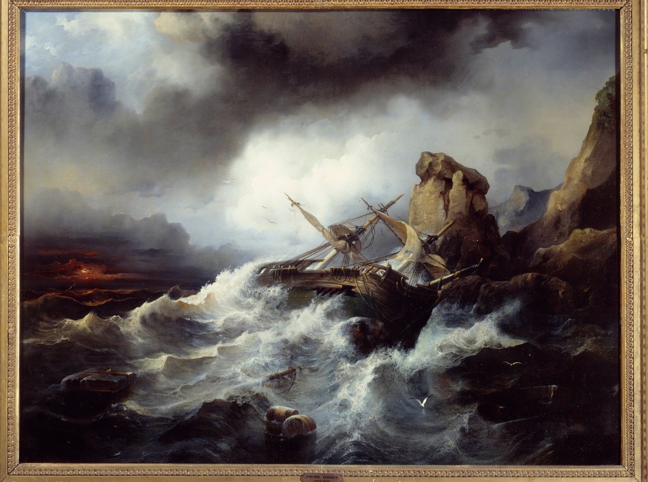Cena de naufrágio Pintura de Philippe Tanneur (1795-1878) 1850 Brest, Musee des Beaux Arts de Philippe Tanneur
