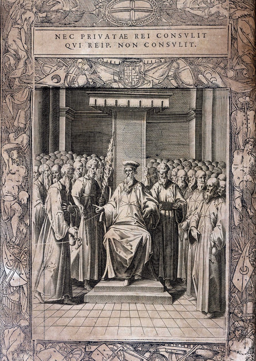 Conselho de Estatutos da Ordem de Malta "Statuta Hospitalis Hervsalem" (Conselho de Cavaleiros), de Philippe Thomassin, finais do século XVI de Philippe Thomassin