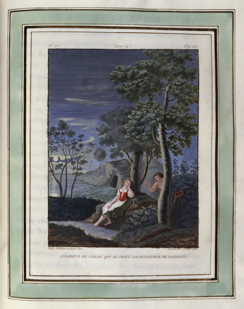 Lamentações de Chloe que se considera abandonada por Daphnis. Desenho de Philippe d