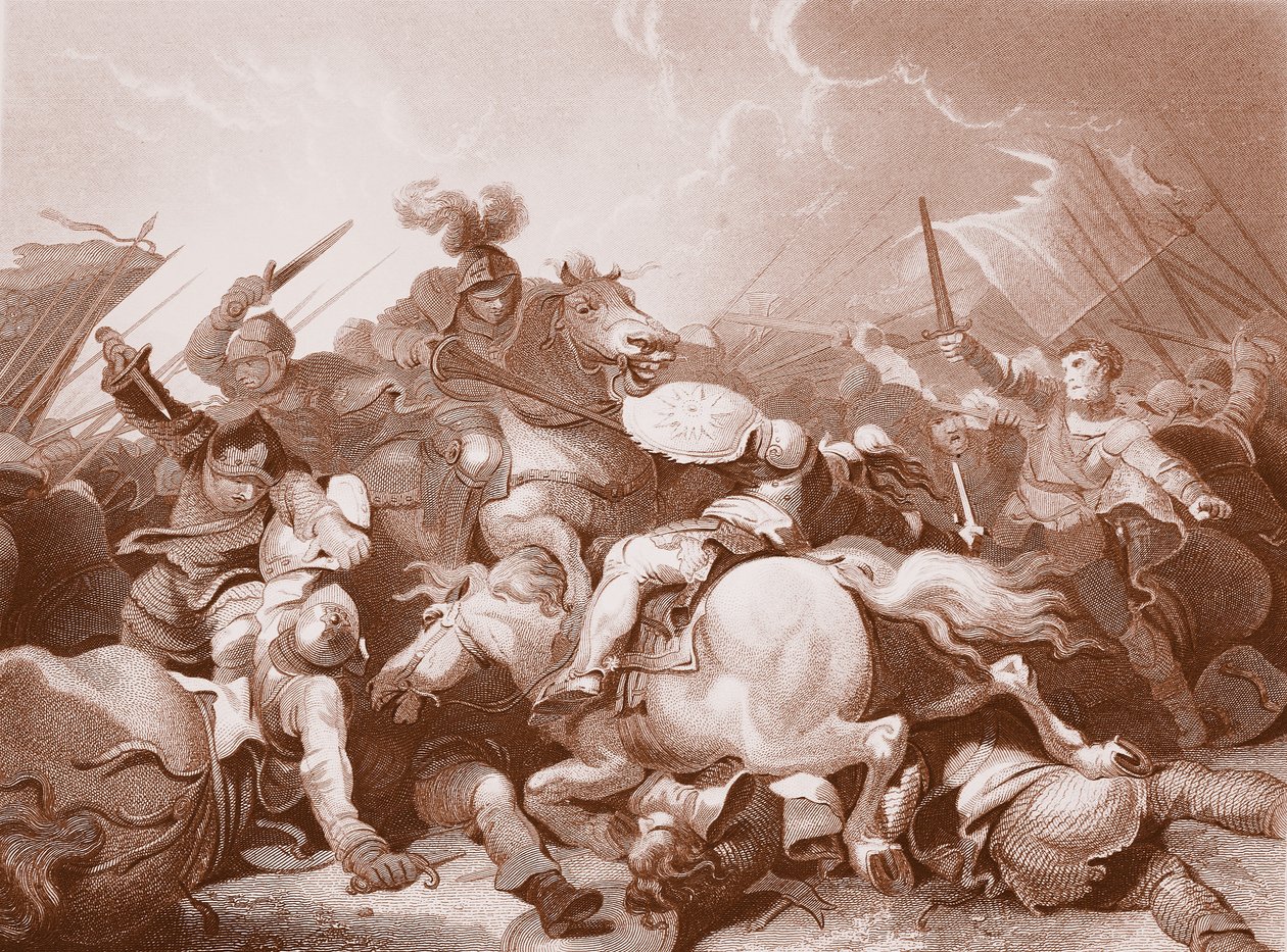 Batalha de Bosworth Field, gravada por A.H. Payne (litho) de Philippe de (after) Loutherbourg