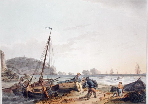 The Needles, Isle of Wight, de "The Romantic and Picturesque Scenery of England and Wales", publicado em 1805 (gravação a cores) de Philippe de (after) Loutherbourg