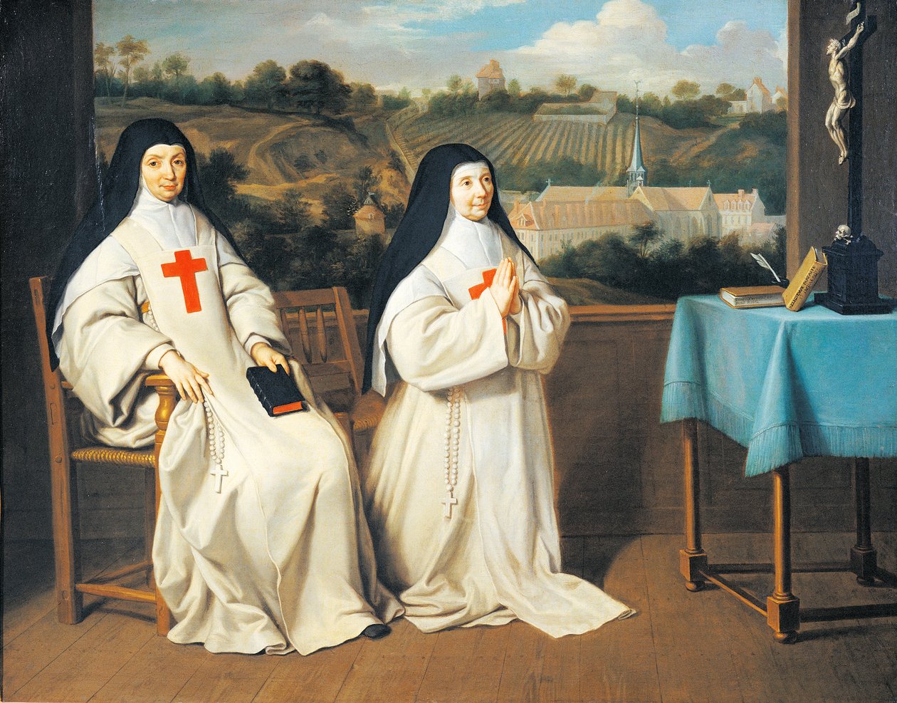 Retrato da irmã de Madre Marie-Angelique Arnauld e da mãe Agnes em frente à abadia de Port-Royal des Champes, atribuído a Philippe de Champaigne (1602-1670). de Philippe de (attr. to) Champaigne