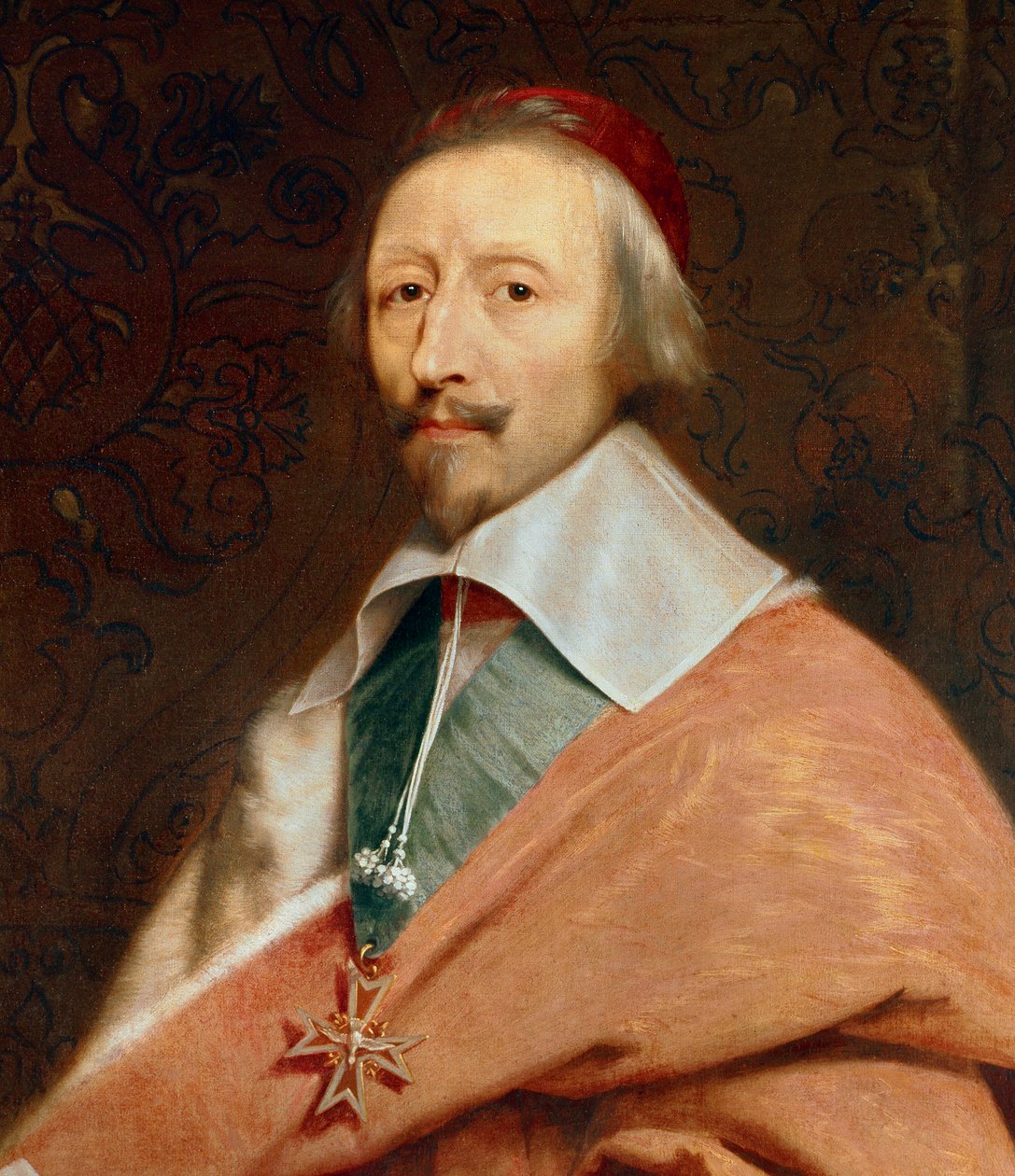 Detalhe de: "Armand Jean du Plessis, Cardeal de Richelieu" (1585-1642): retrato da oficina de Philippe de Champaigne (1602-1674) de Philippe de (studio of) Champaigne