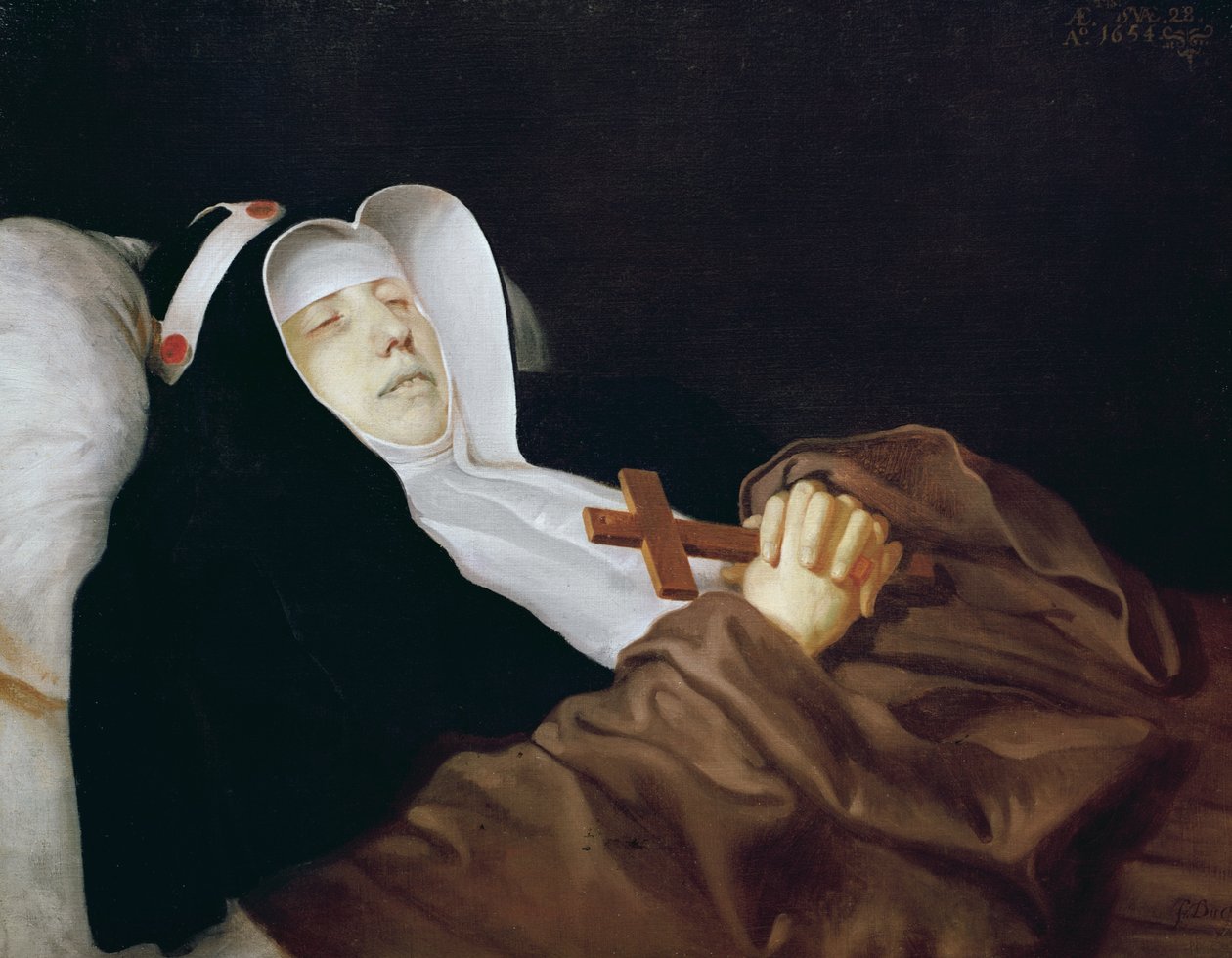 A Ordem Religiosa de Santa Brígida em seu leito de morte, 1634 de Philippe de Champaigne