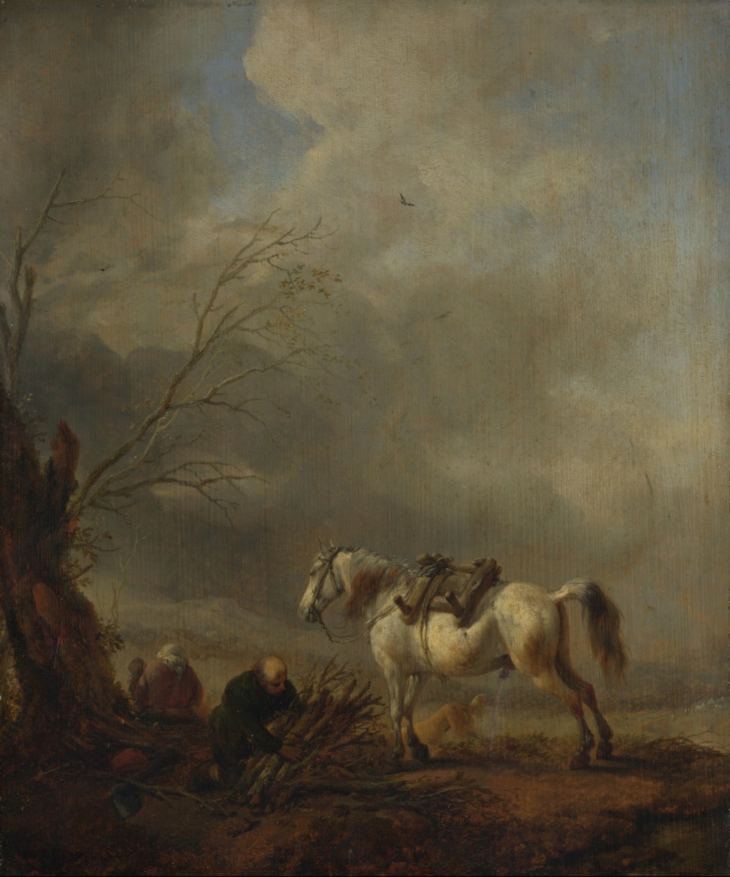Um cavalo branco e um velho de Philips Wouwerman