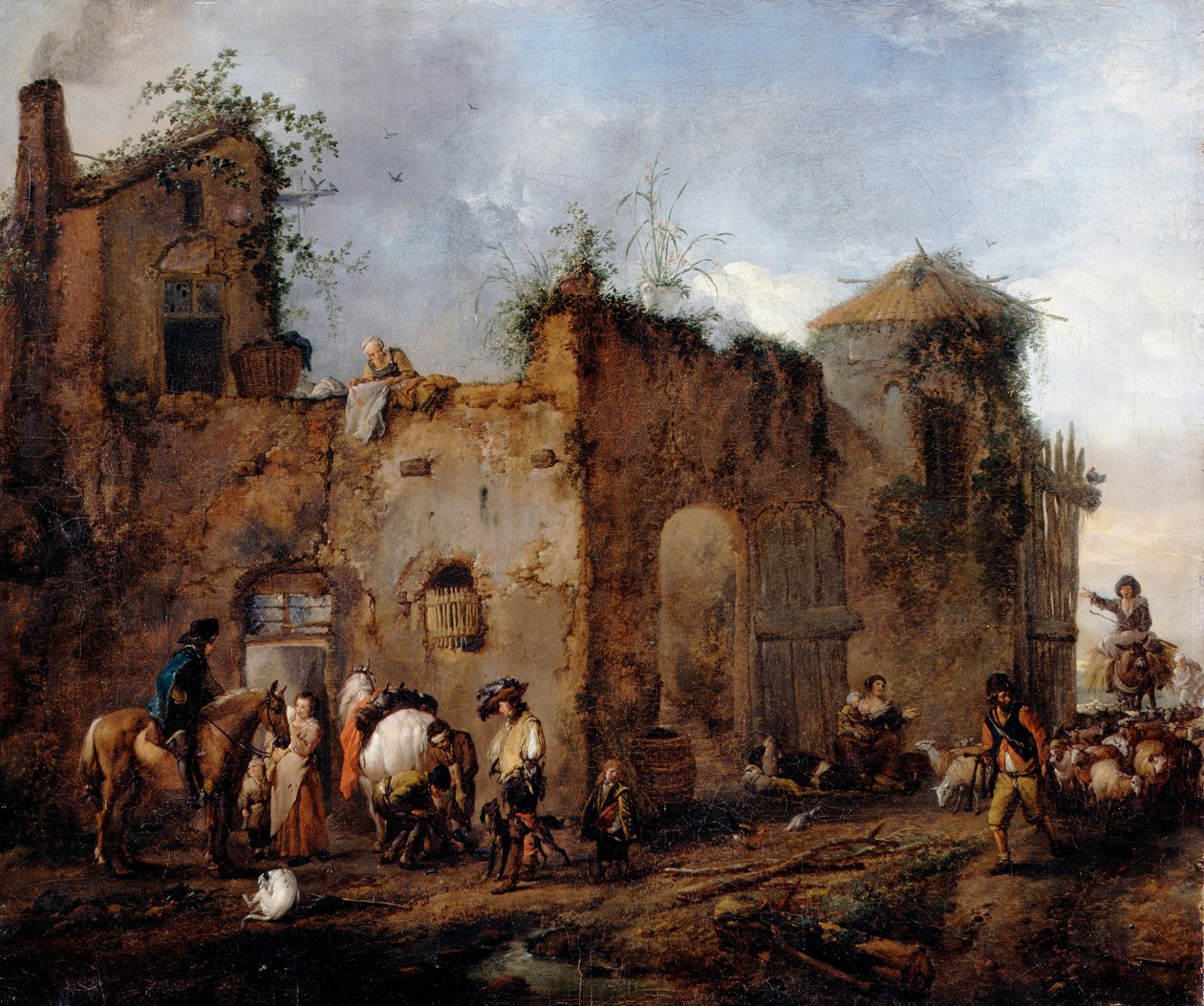 Pátio com um Farrier sapato um cavalo de Philips Wouwerman