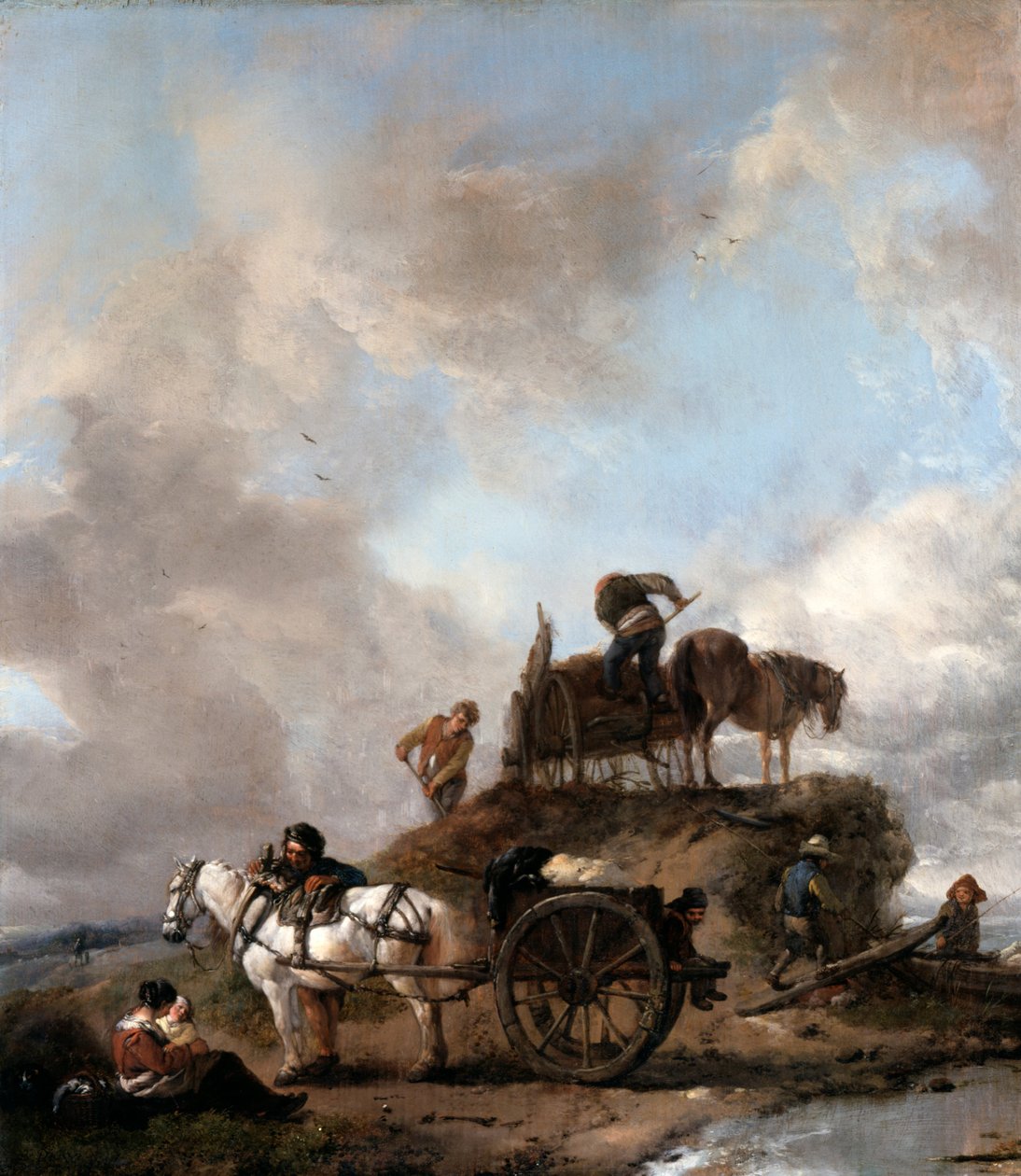 Camponeses nos campos - colheita do feno de Philips Wouwerman