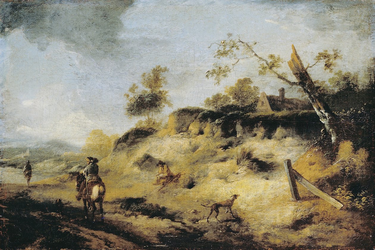 Banco de areia com viajantes de Philips Wouwerman