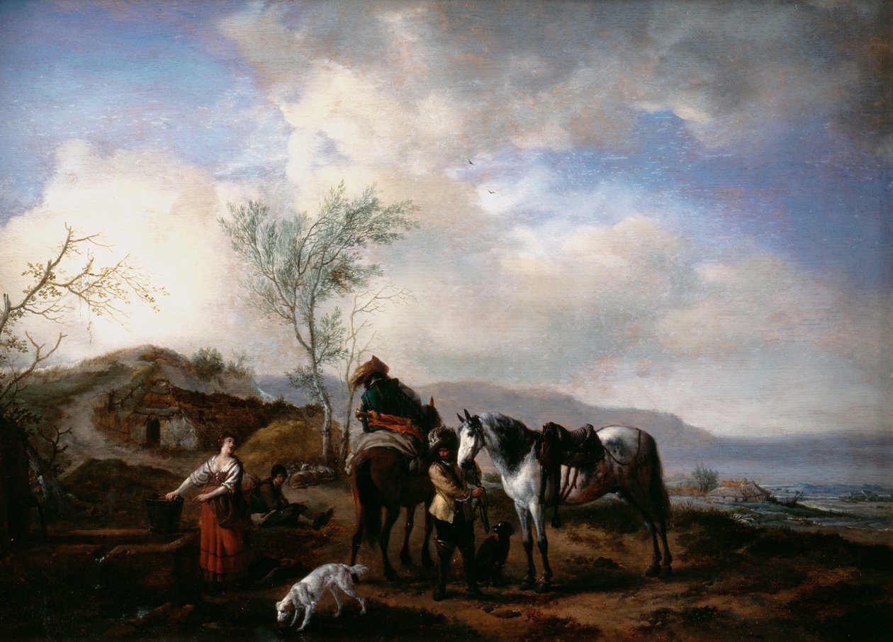 Dois cavaleiros perto de uma fonte de Philips Wouwerman