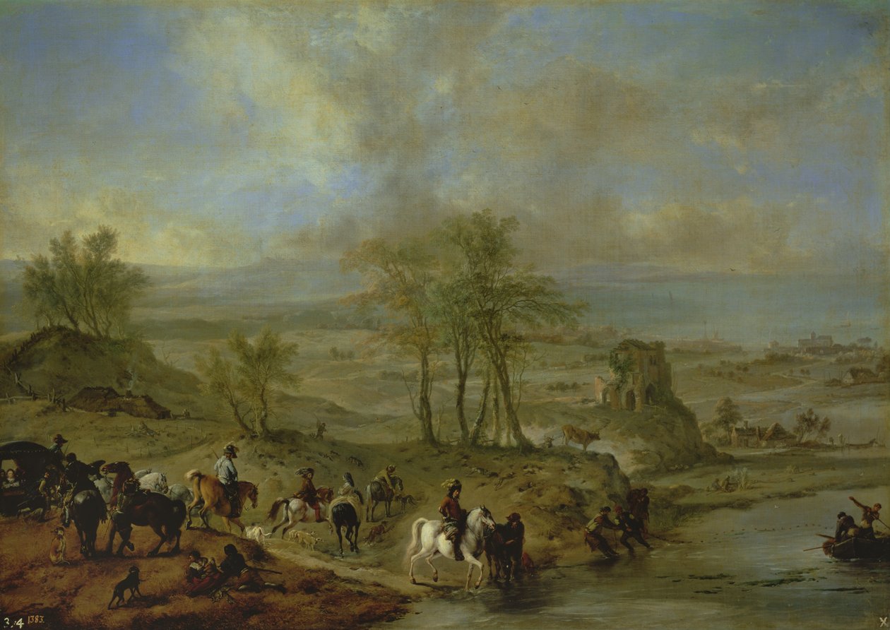 Partindo para a caça e pesca no rio de Philips Wouwerman