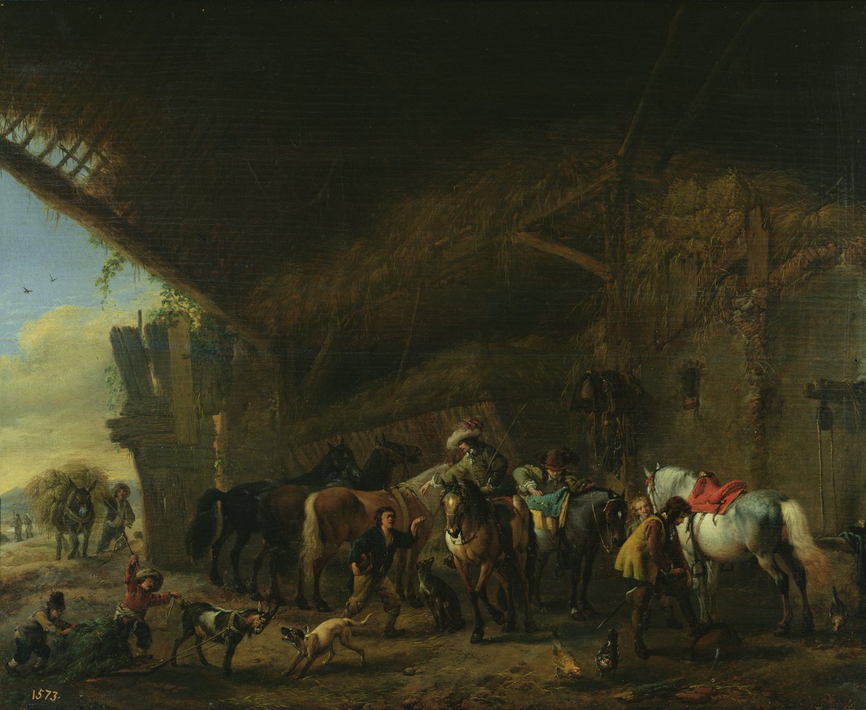 Na frente da pensão de Philips Wouwerman