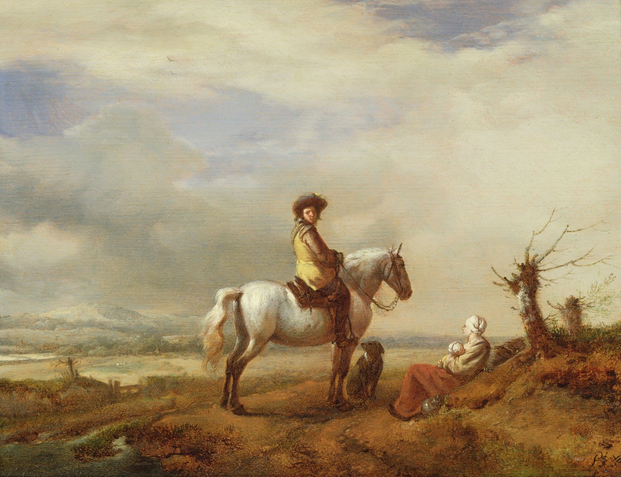 Homem, ligado, um, cavalo, com, um, mulher criança de Philips Wouwerman