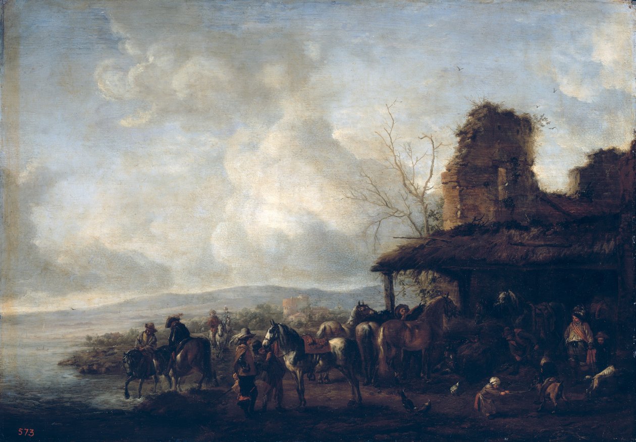 O Estábulo de uma Casa Dilapidada, c.1640 de Philips Wouwerman