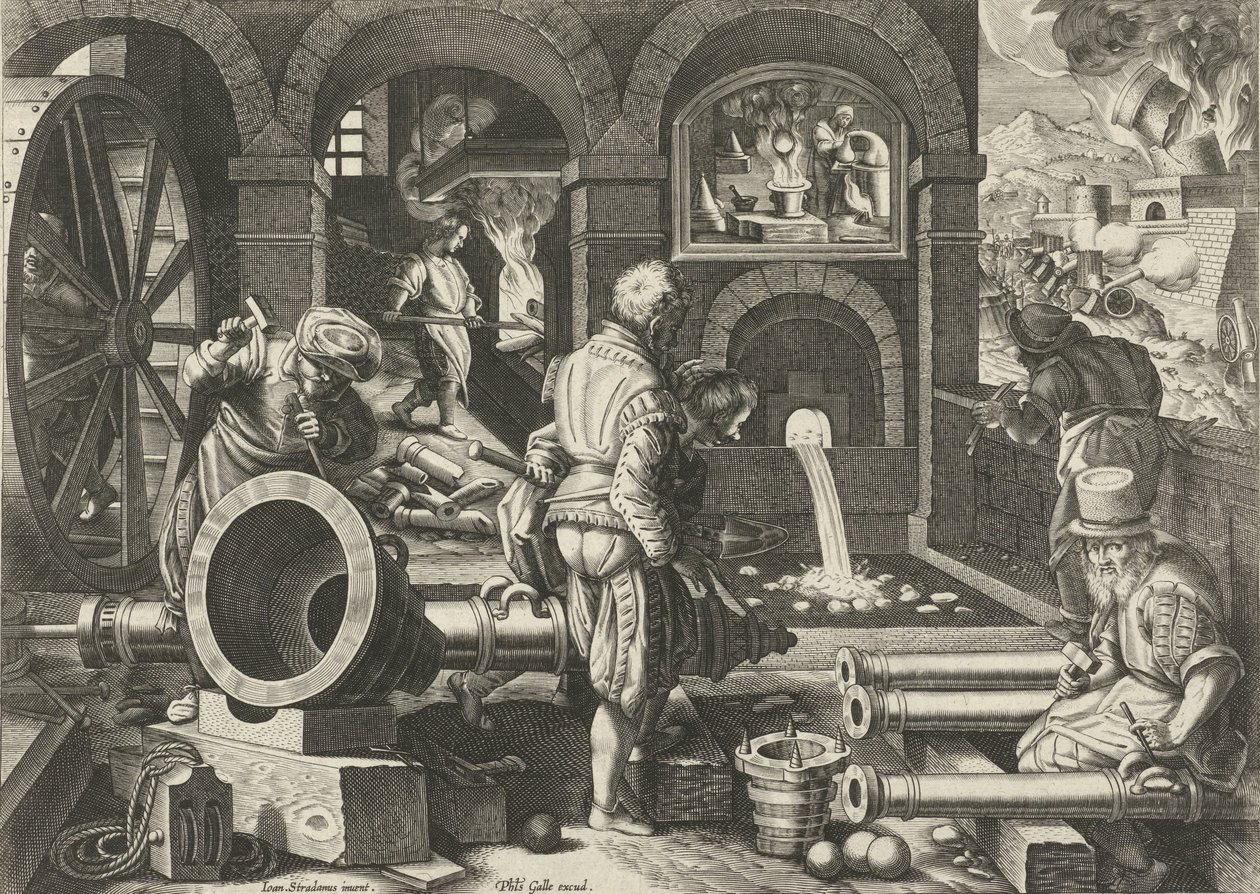Oficina de artilharia
Novas invenções e descobertas (título da série)
Nova Reperta (título da série) de Philips Galle (attributed to workshop of)