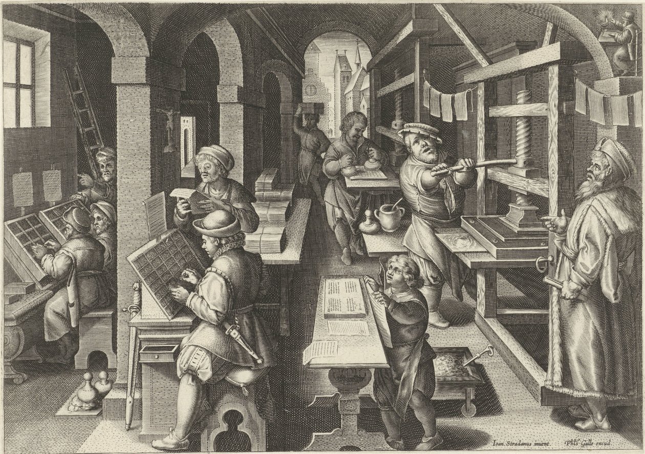 prensa de impressão Novas invenções e descobertas (título da série) Nova Reperta (título da série) de Philips Galle (attributed to workshop of)