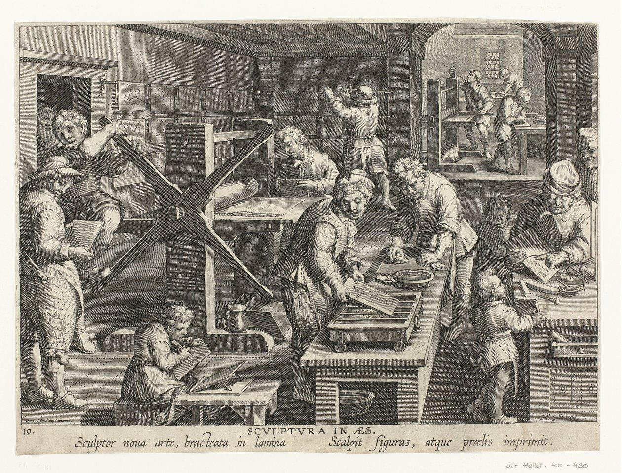 Produção de gravuras em cobre Scvlptvra em aes (título no objeto) Novas invenções e descobertas (título da série) Nova Reperta (título da série) de Philips Galle (attributed to workshop of)