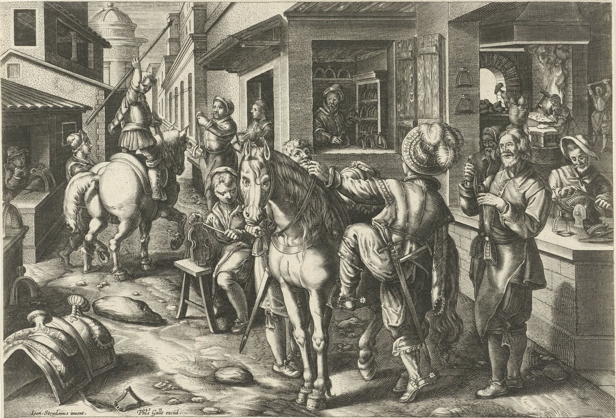 Estribos Novas invenções e descobertas (título da série) Nova Reperta (título da série) de Philips Galle (attributed to workshop of)