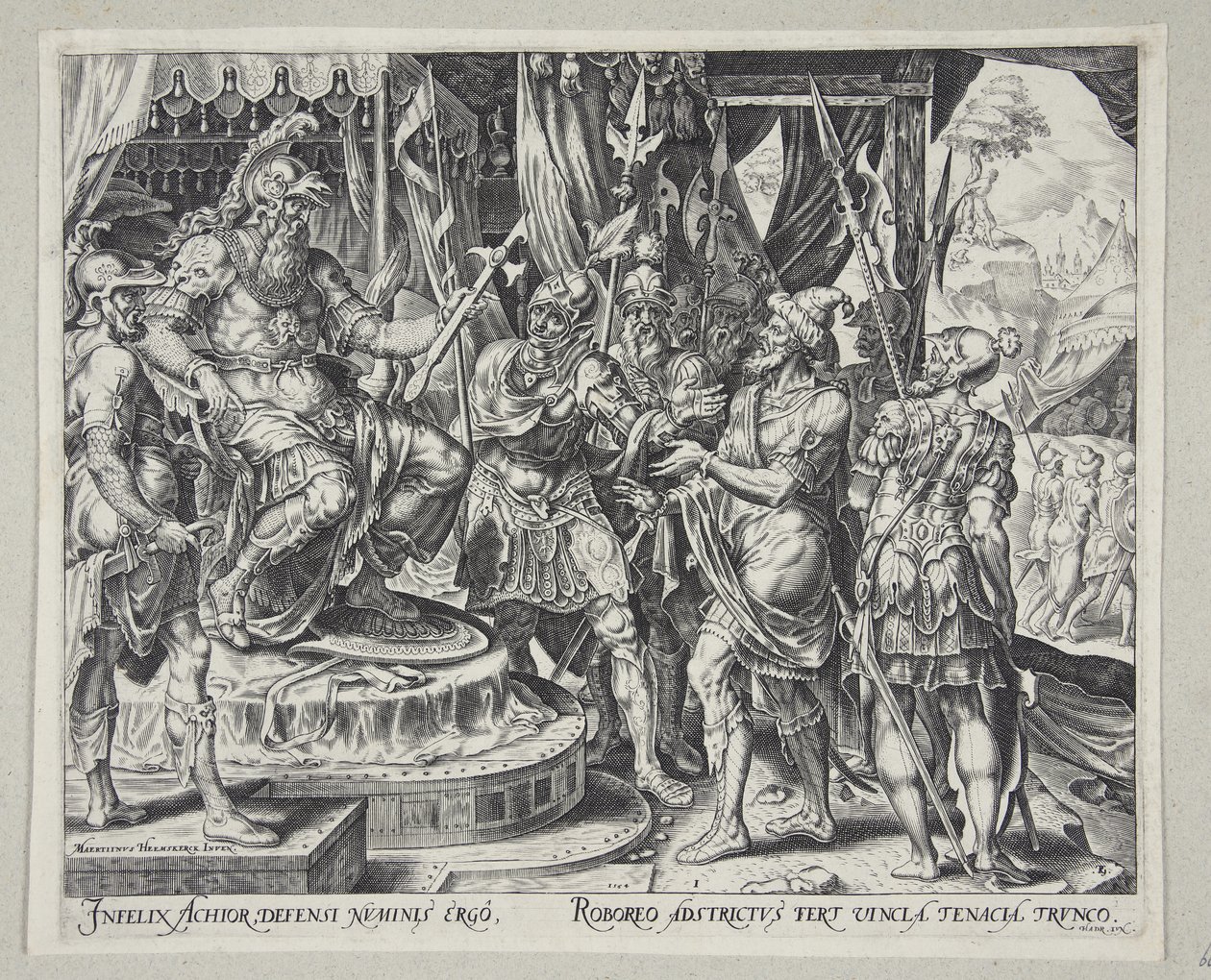 Achior suplicando a Holofernes pelos israelitas de Philips Galle