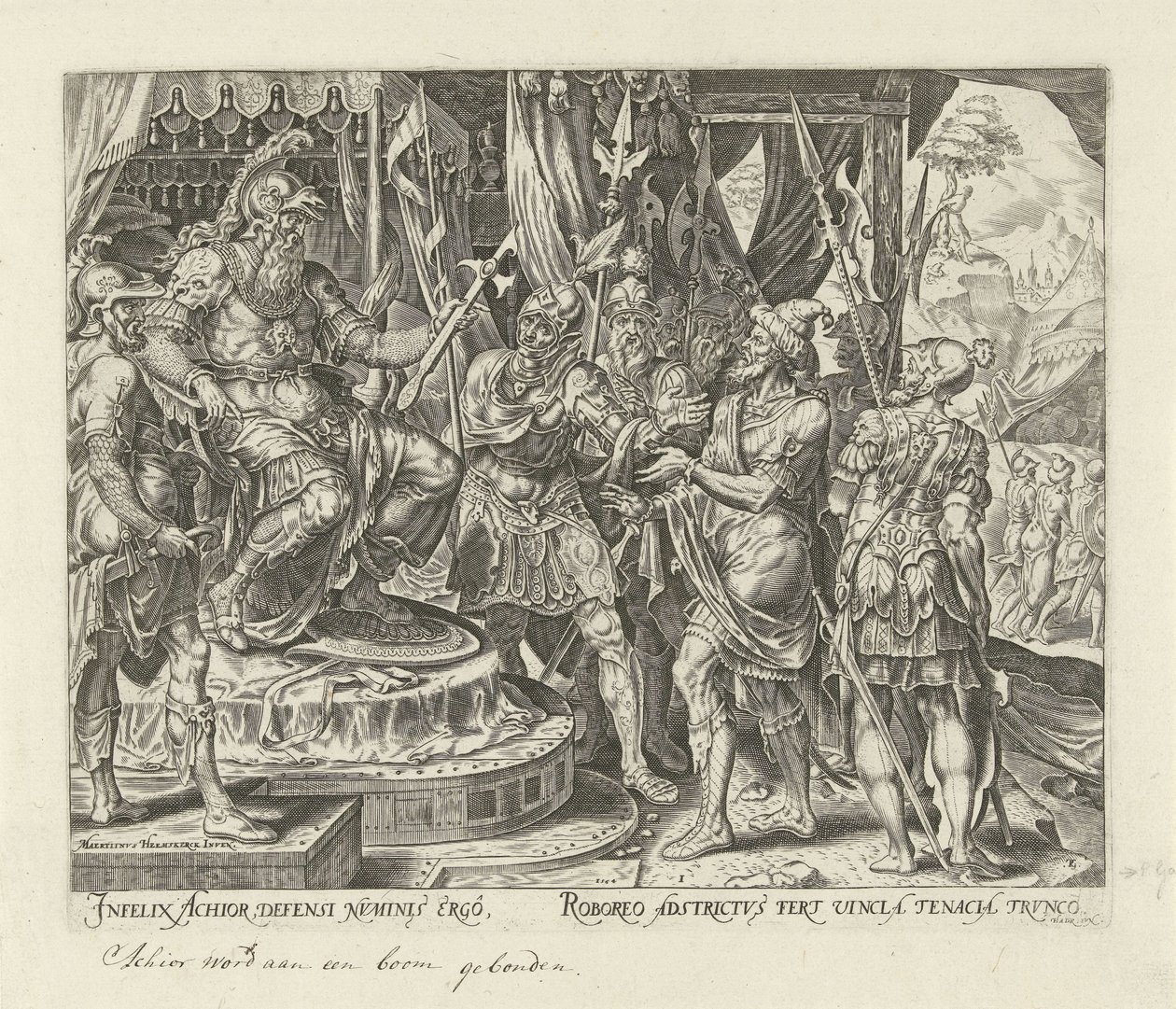 Achior para Holofernes História de Judit e Holofernes (título da série) de Philips Galle