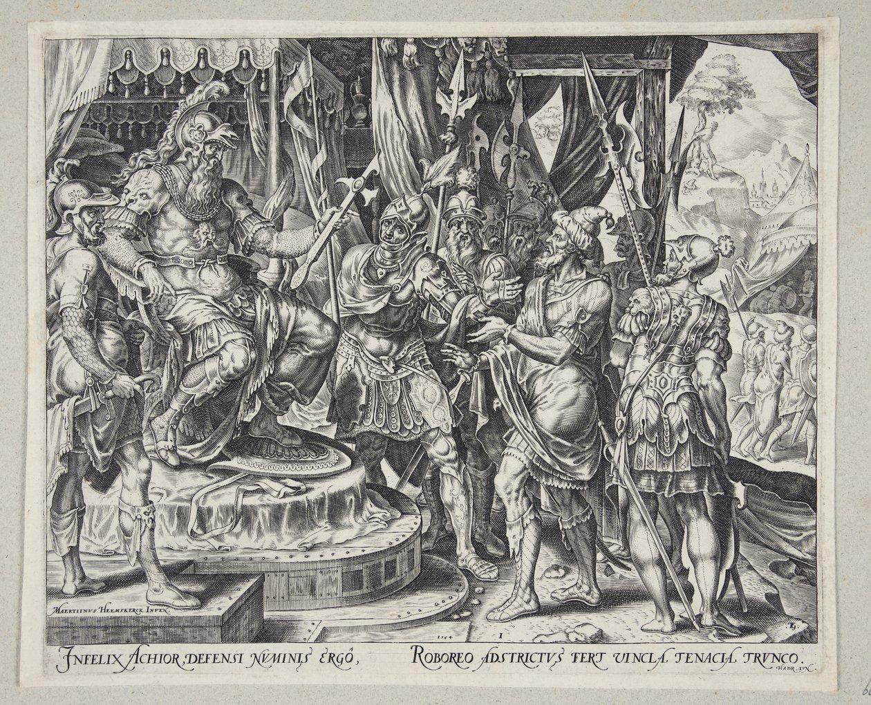 Achior suplicando a Holofernes pelos israelitas de Philips Galle