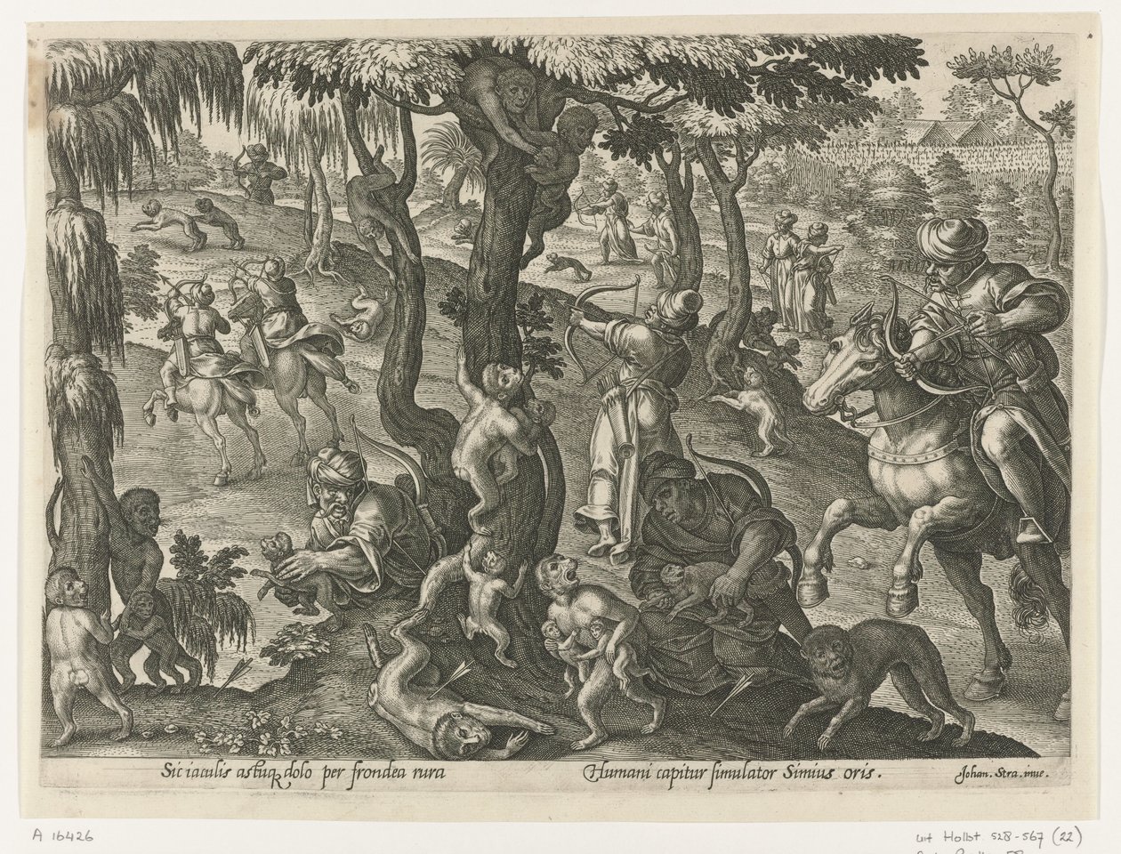 Apenjacht Jachttaferelen (título da série) Em que todo tipo de caça, caça e pesca (título da série) de Philips Galle
