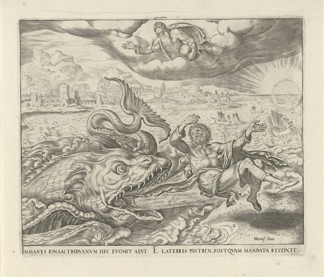O peixe cospe Jonas na terra História de Jonas (título da série) de Philips Galle