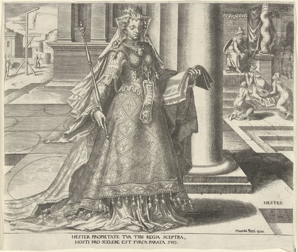 Ester
Hester (título sobre o objecto)
Oito mulheres famosas do Antigo e do Novo Testamento (título da série) de Philips Galle