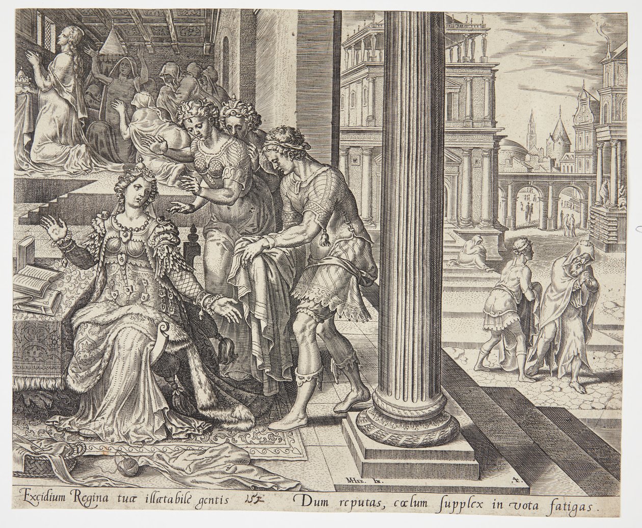 Os servos de Ester contando a ela sobre a recusa de Mordecai das vestes de Philips Galle