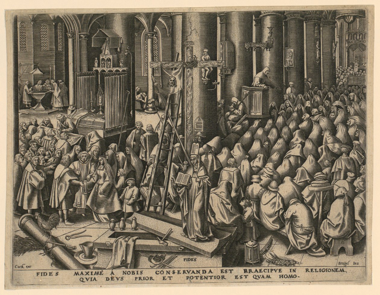 Fé (Fides), prancha 1 da série «As sete virtudes» de Philips Galle