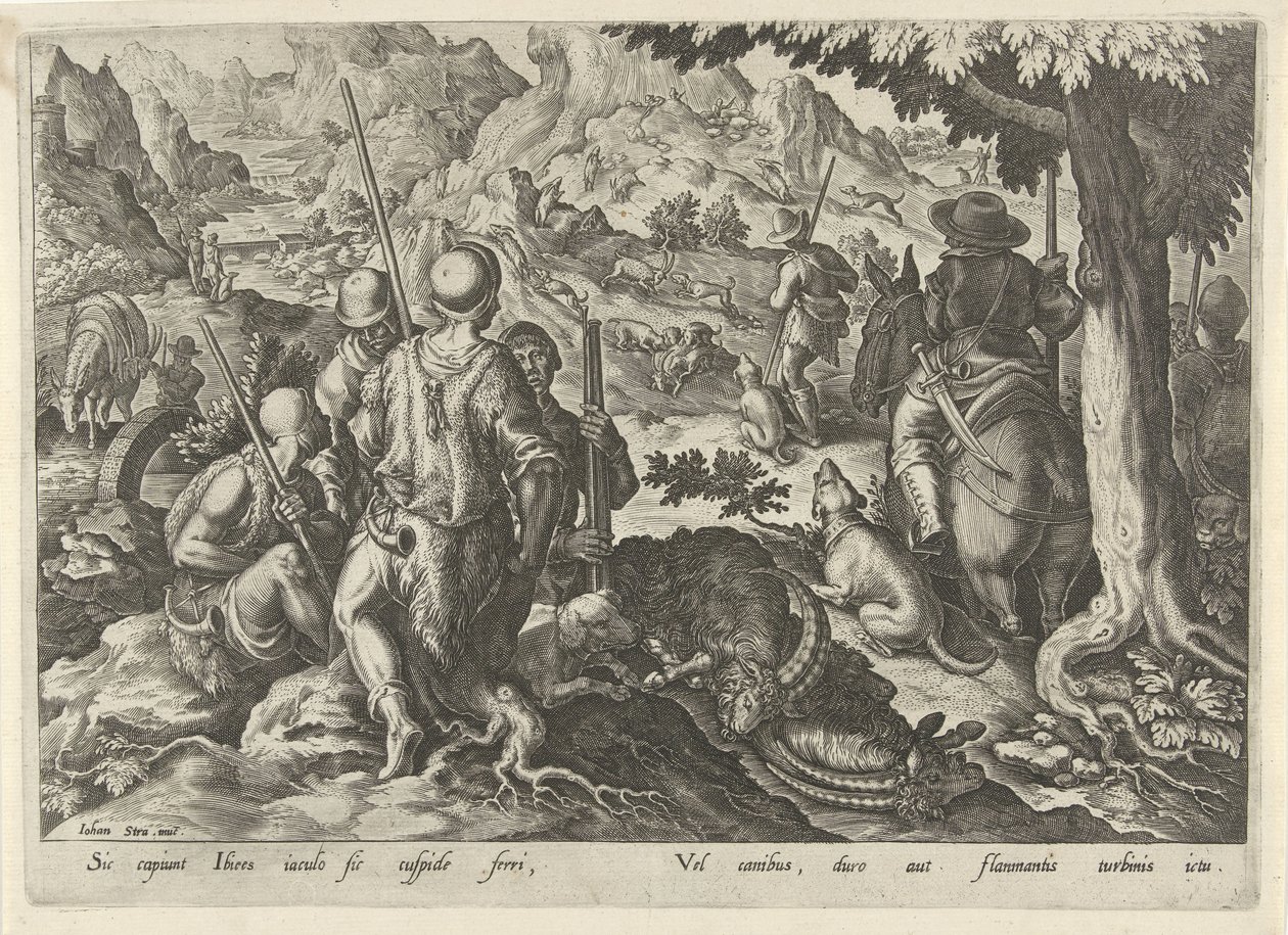 Caça de cabras de montanha
Cenas de caça (título da série)
Em quibus omne genus venationis, aucupij, piscatusque (título da série) de Philips Galle