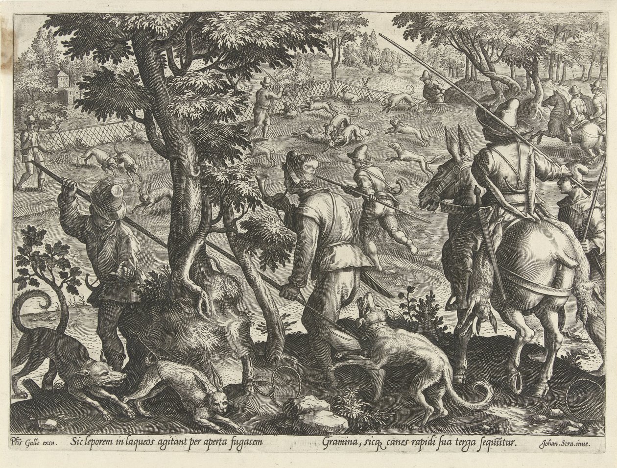 Jacht op hazen Jachttaferelen (título da série) Em que todo tipo de caça, caça e pesca (título da série) de Philips Galle