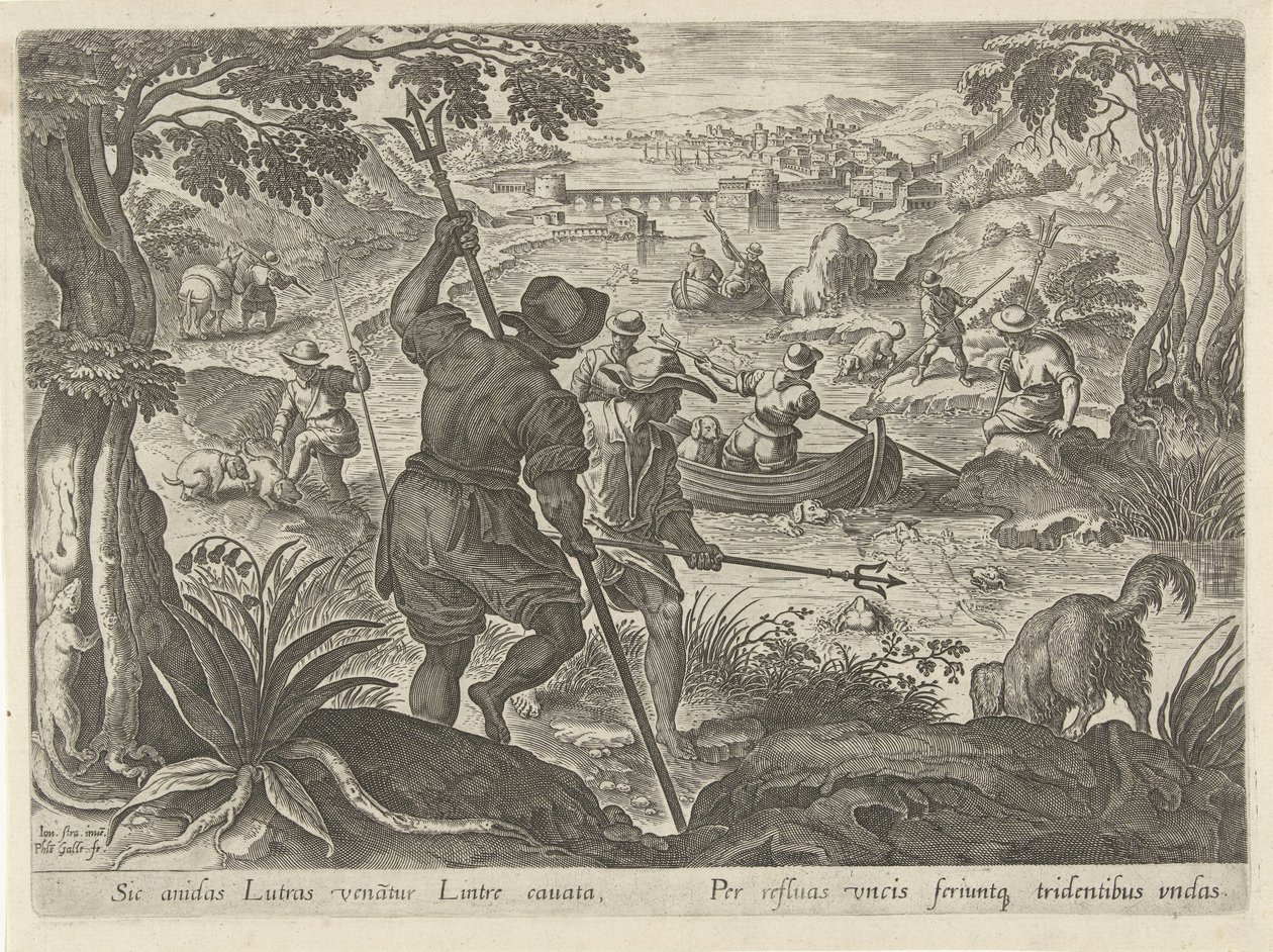 Lontras de Jacht Jachttaferelen (título da série) Em que todo tipo de caça, caça e pesca (título da série) de Philips Galle