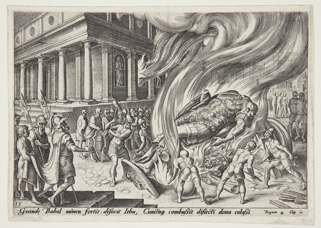 Jeú destruindo o templo e a estátua de Baal de Philips Galle