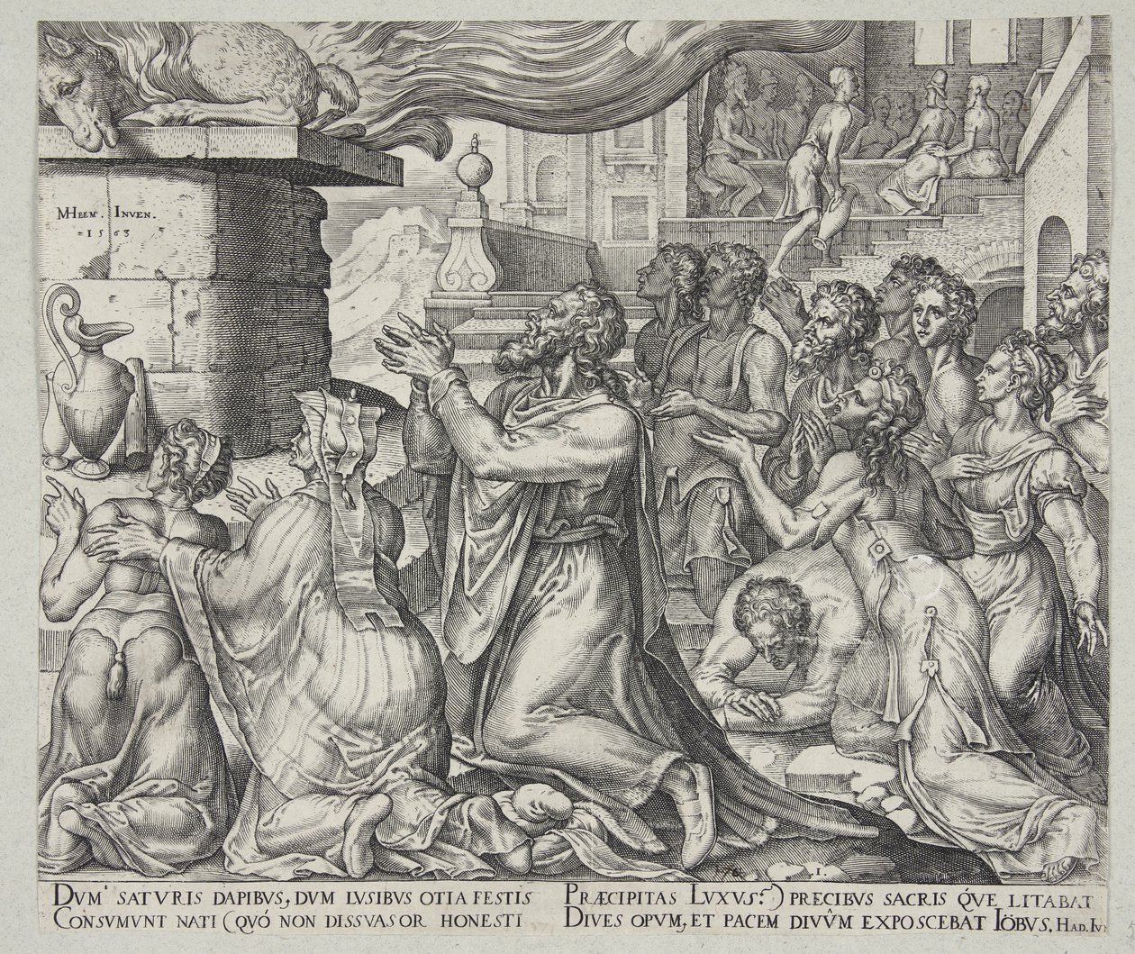 Jó sacrificando pelos pecados de seus filhos de Philips Galle