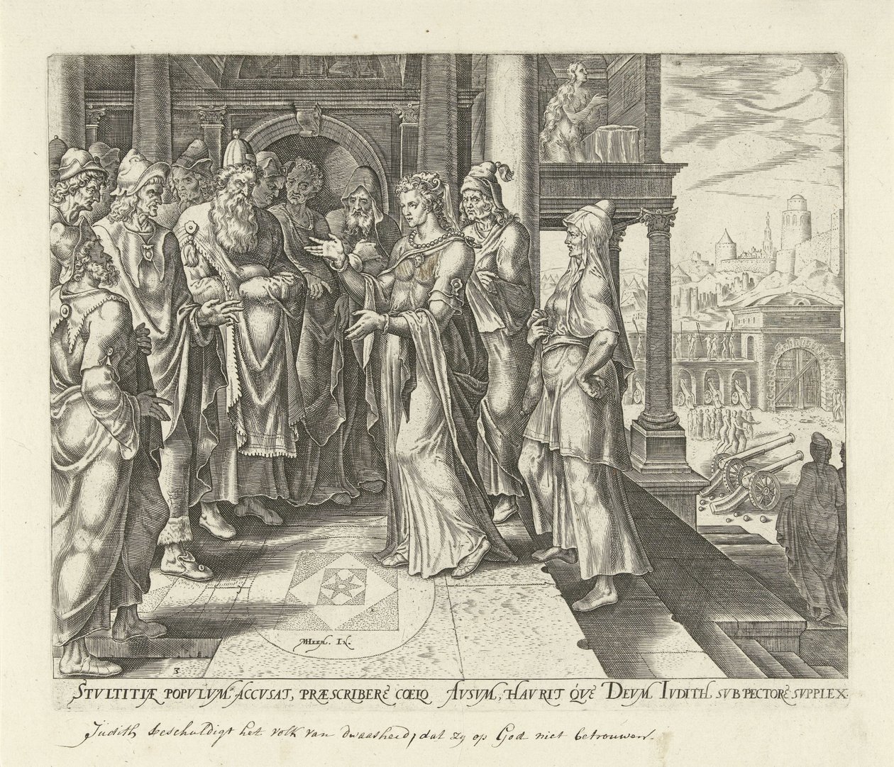 Judit adverte os administradores de Betulia História de Judit e Holofernes (título da série) de Philips Galle