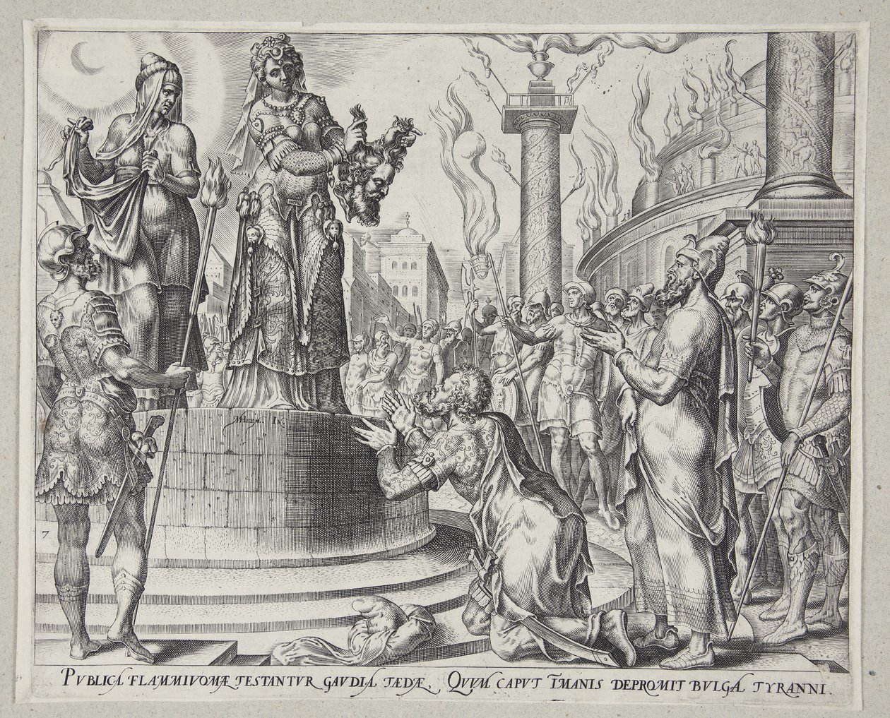 Judite exibindo a cabeça de Holofernes ao povo de Betúlia de Philips Galle