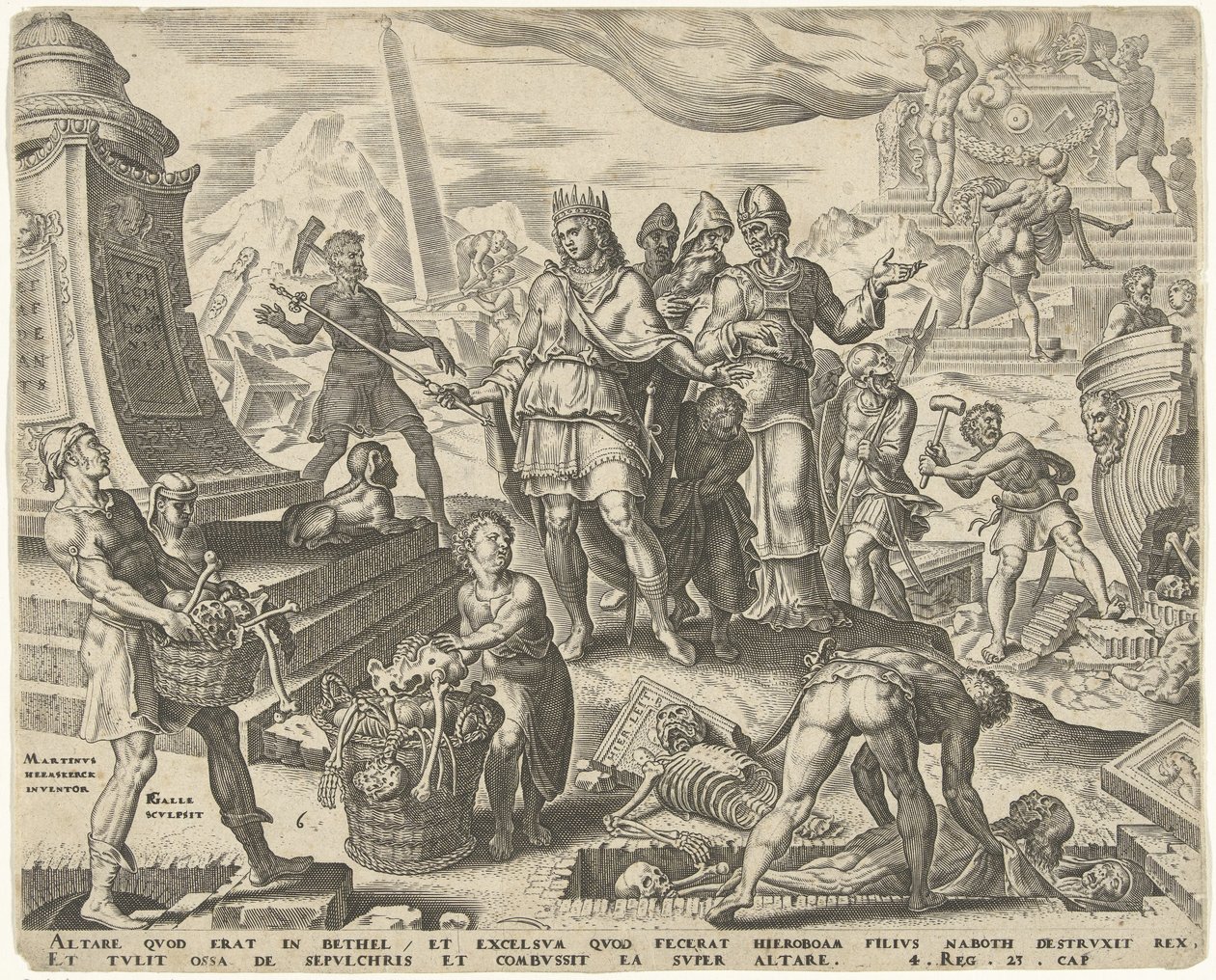 Rei Josias tem o local de sacrifício em Betel profanado História do Rei Josias (título da série) de Philips Galle