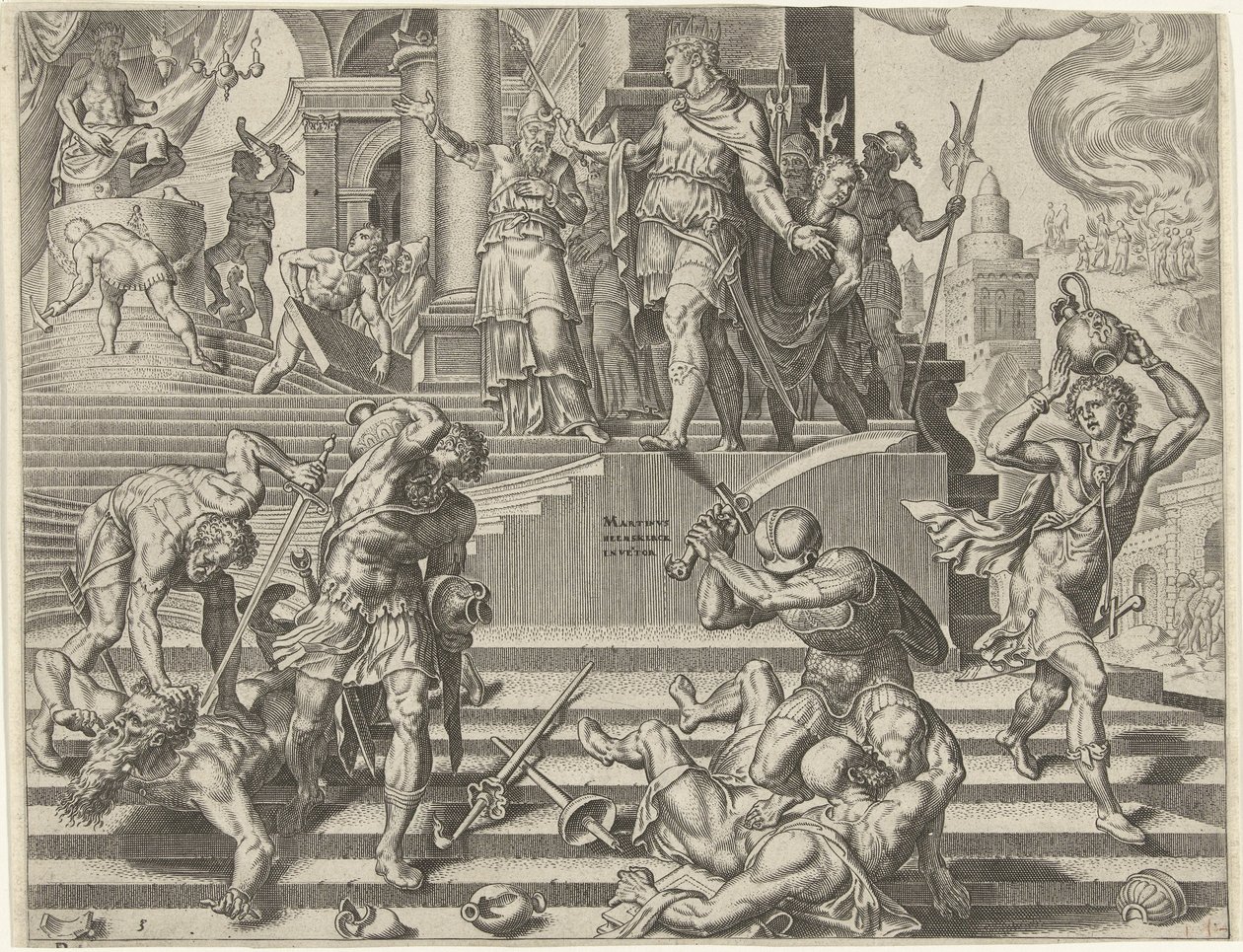 O rei Josias manda destruir o templo de Baal História do Rei Josias (título da série) de Philips Galle