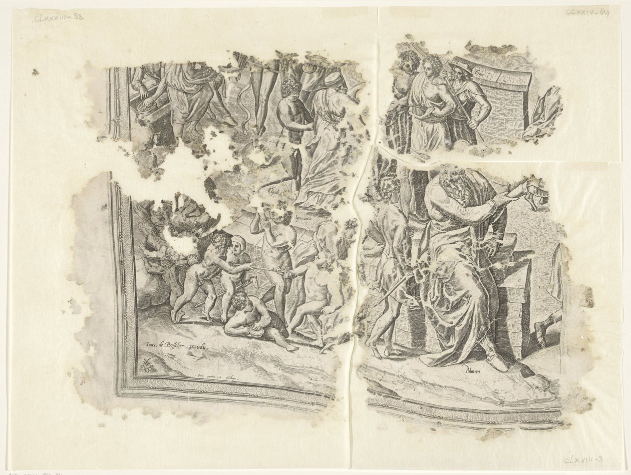 Canto inferior esquerdo de uma impressão da cena por Cebes Tabula Cebetis Carta Vitae (título original) de Philips Galle