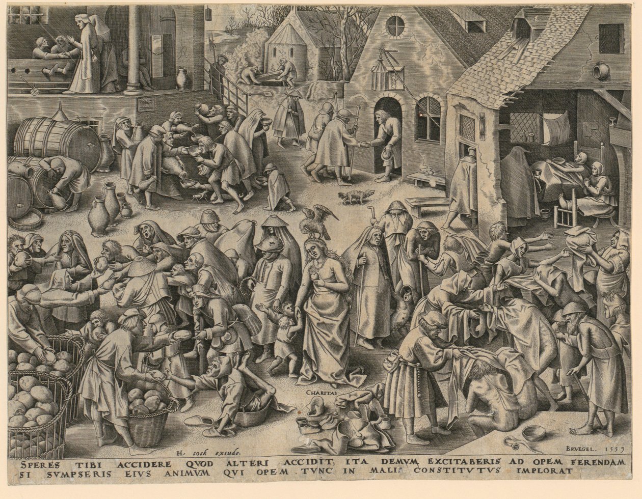 Caridade (Charitas), prancha 3 da série «As sete virtudes» de Philips Galle
