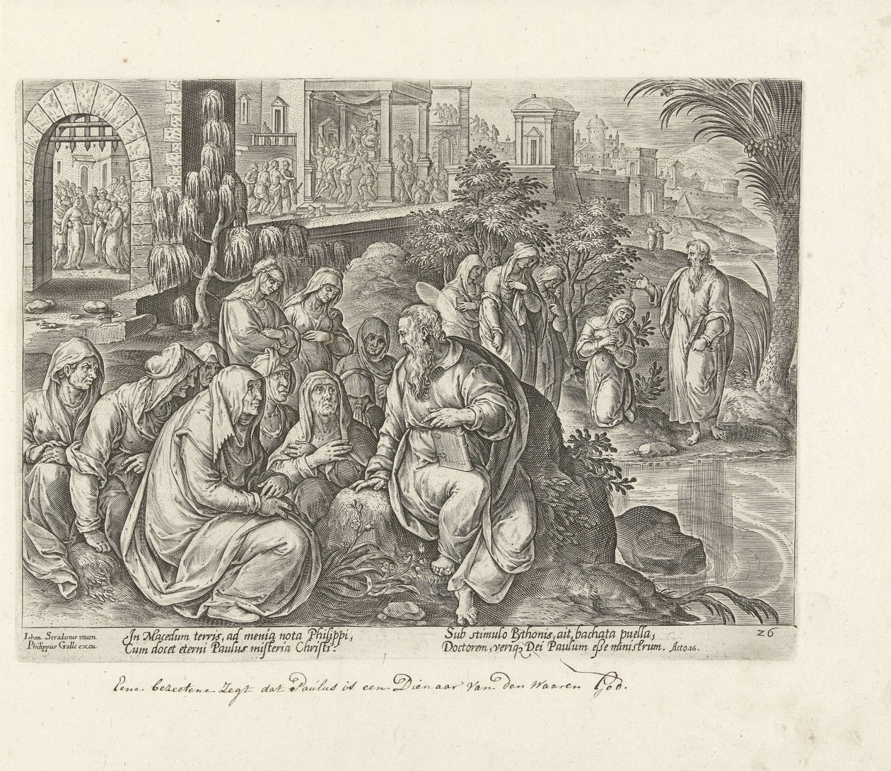 Paulo converte as mulheres de Filipos Atos dos Apóstolos (título da série) Acta Apostolorum (título da série) de Philips Galle