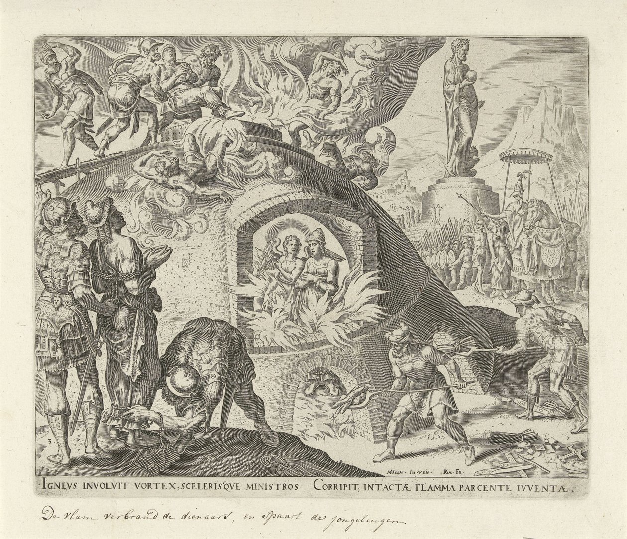 Shadrach, Meshach e Abednego são atirados para o fogo
História de Shadrach, Meshach e Abednego (título da série) de Philips Galle