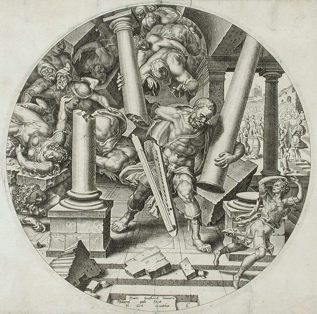 Sansão destruindo o templo de Philips Galle