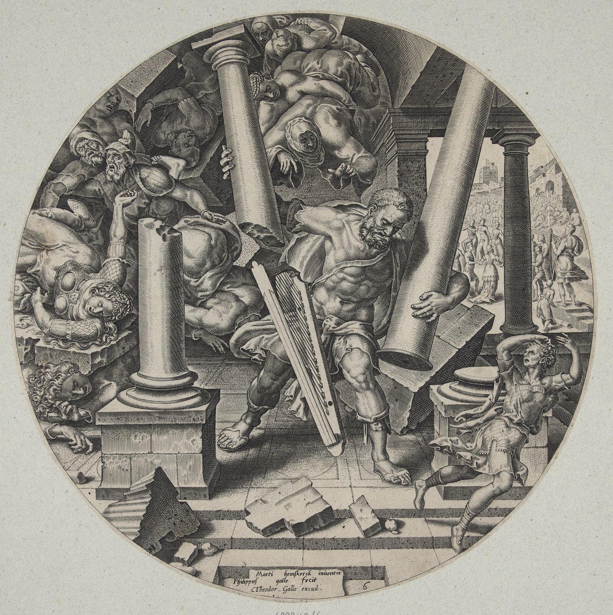Sansão destruindo o templo dos filisteus de Philips Galle