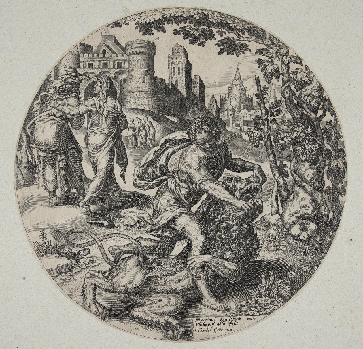 Sansão rasgando o leão de Philips Galle