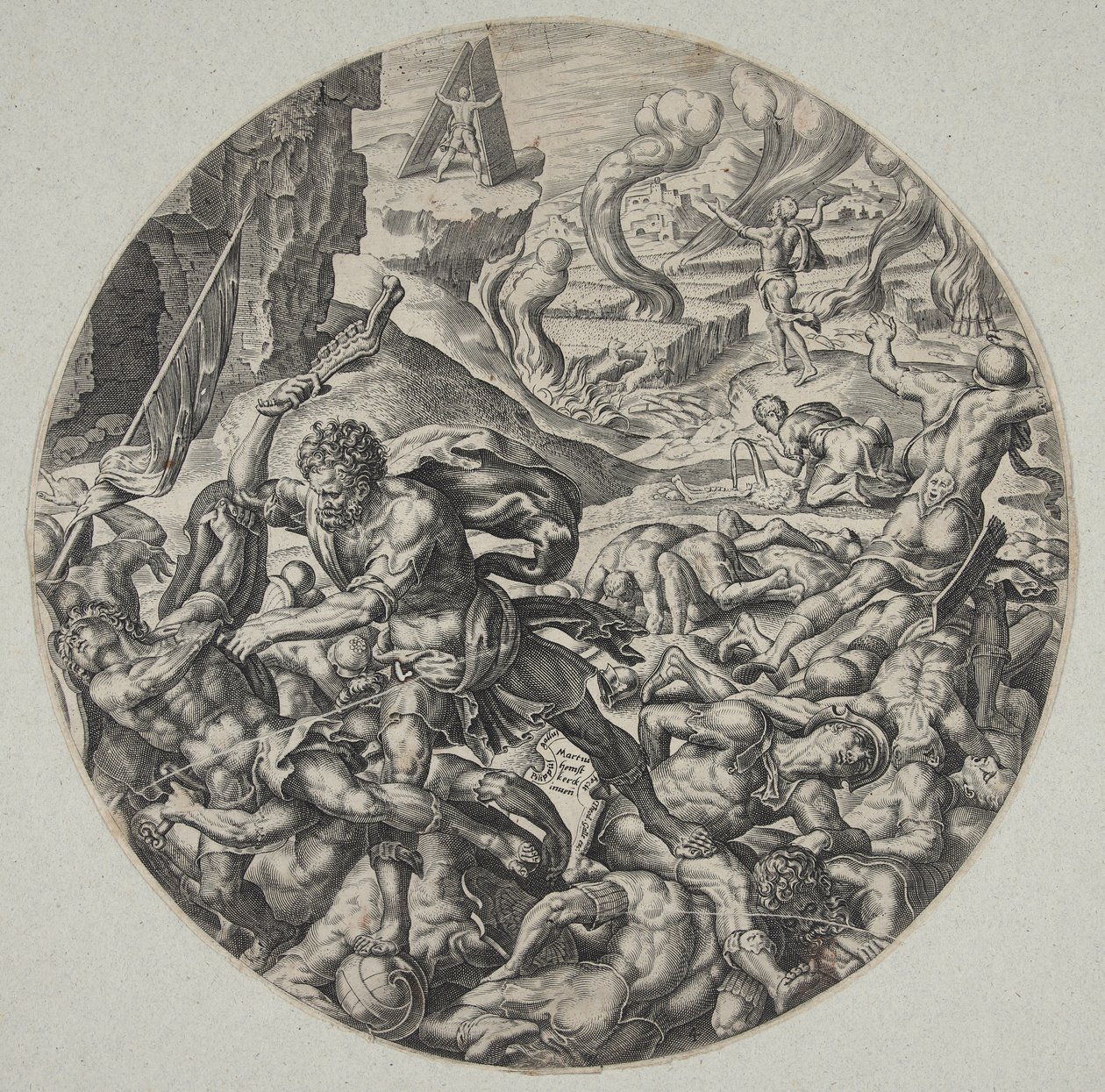Sansão ferindo os filisteus com a queixada de um jumento de Philips Galle
