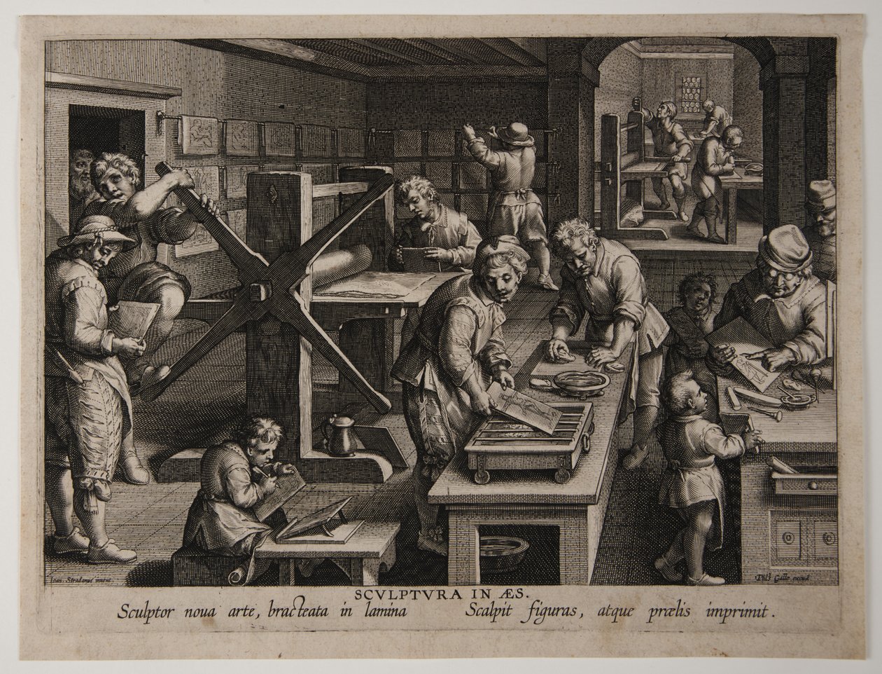 A Invenção da Gravura em Cobre, c.1591 (gravura) de Philips Galle