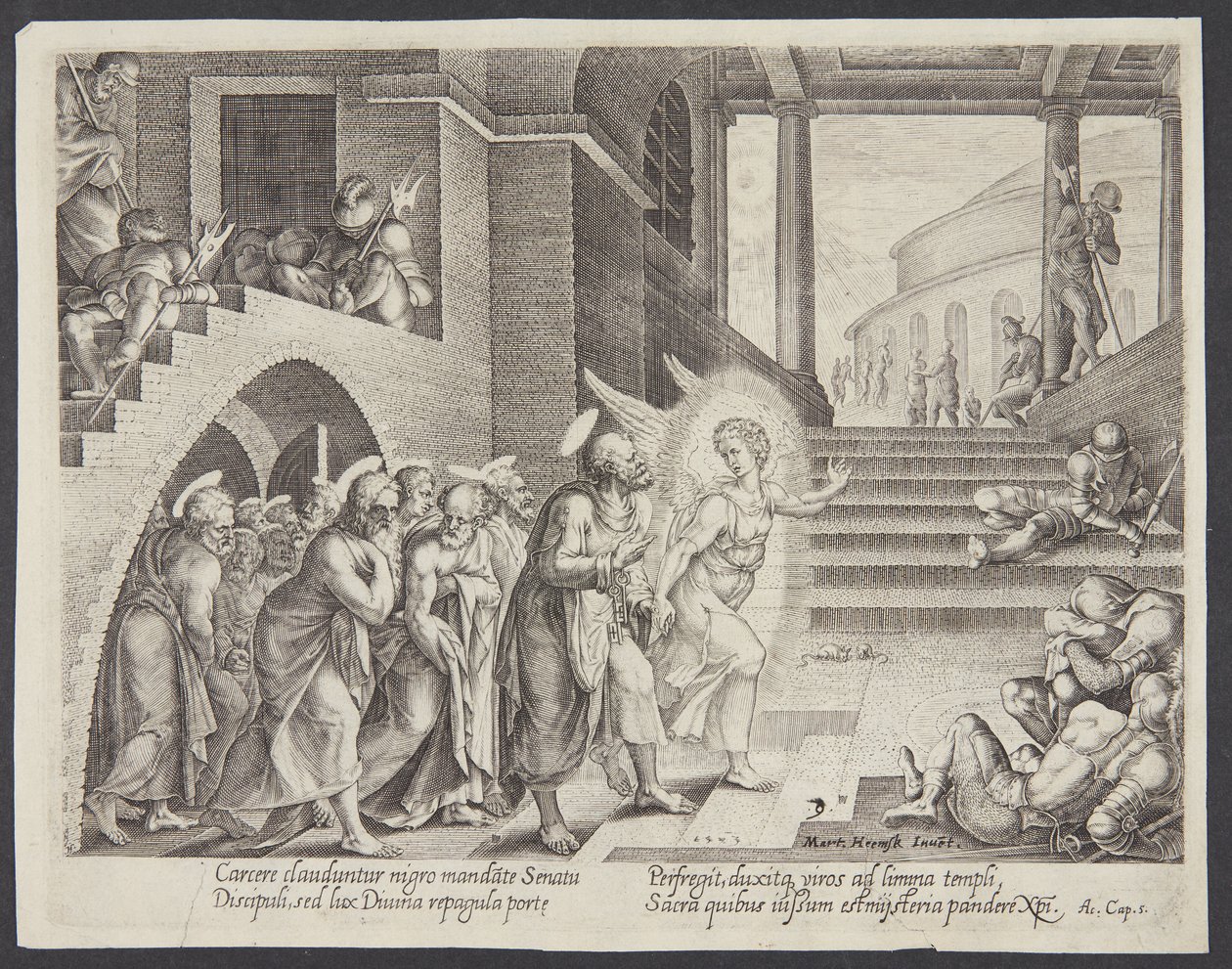 O anjo libertando os apóstolos da prisão de Philips Galle